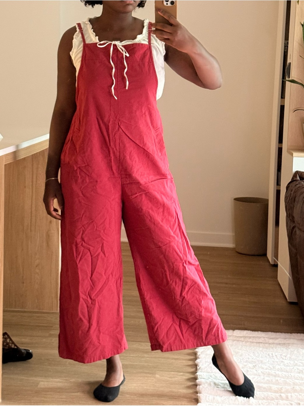 Women’s Red Linen-Blend Wide Leg Jumpsuit
